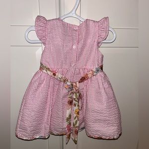 Rare Editions, baby dress, pink and white with bow, does not have the bloomers